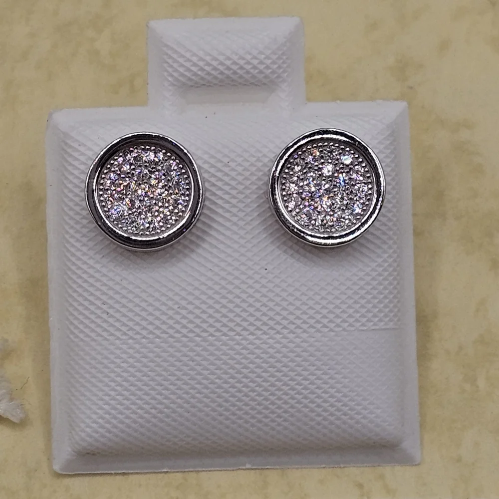 Sterling Silver 925 Rhodium Plated Micro Pave Clear Round CZ Stud Earrings
